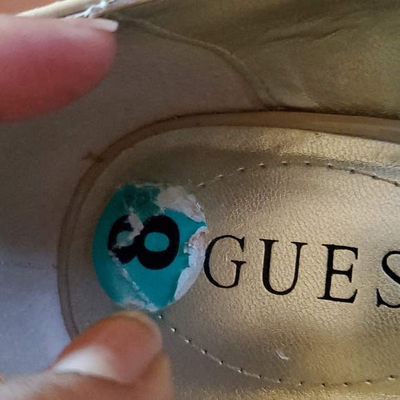 GUESS by Christin Natural Peep Toe Patent Leather Wedges- 8M - Picture 7 of 10